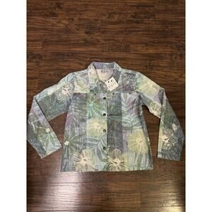Keren Hart Women's Denim Floral Paisley Button-Up Jacket Sz:medium